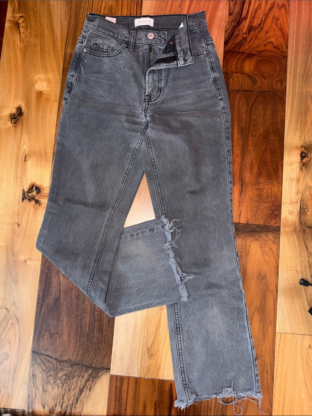 PacSun Straight Leg Distressed Hem Gray Jeans